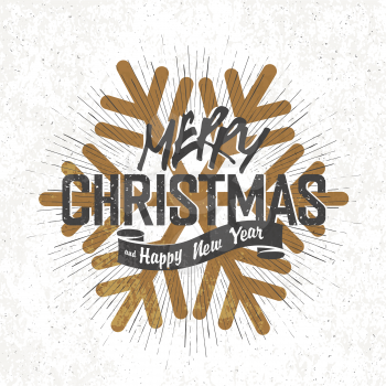 Merry Christmas Vintage Monochrome Lettering with snowflake symbol on background