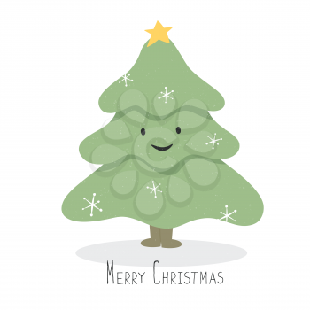 Happy and smile Christmas Tree Character. Vector cartoon illustration