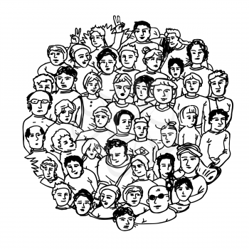 Hand Drawn People Characters Unrecognizable. Circle shaped