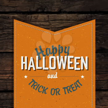 Happy Halloween VIntage Tag Design On Old Scratched Planks. Vector Illustration
