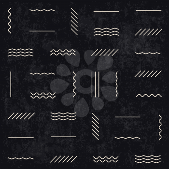 Geometric lines pattern on dark textured background. Retro monochrome style. Textured layers easy editable