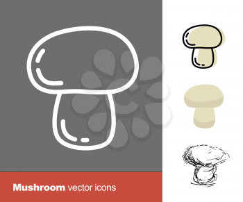 Mushroom vector icons. Thin line, flat, and hand drawn styles