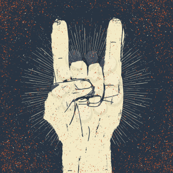 Grunge rock on gesture illustration. Template for your slogan, text, etc.