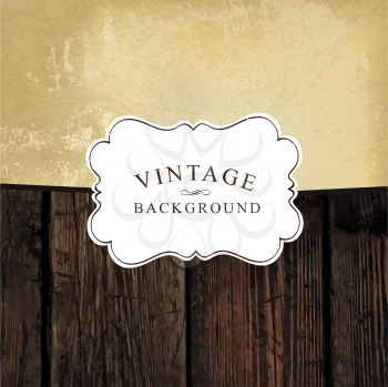 Vintage styled design template. Aged wooden and old paper textures. Vintage white label
