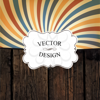 Vintage styled design template. Vector texture and colorful rays. Vintage white label