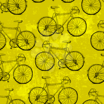 Hand-drawn Bicycles Seamless Pattern on Yellow Background