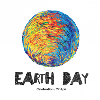 Earth Day Poster. Earth Illustration.  On white. Isolated. Celebration Card template