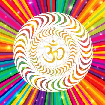 Om symbol on Colorful Rays Psychedelic Background