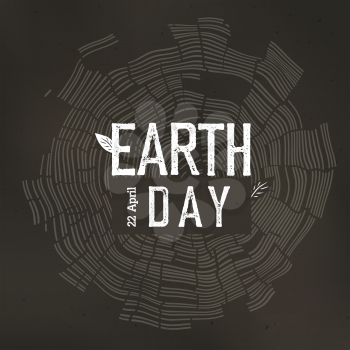 Earth Day Poster. Tree rings and Earth Day logo with date 22 April. Earth day conceptual design poster