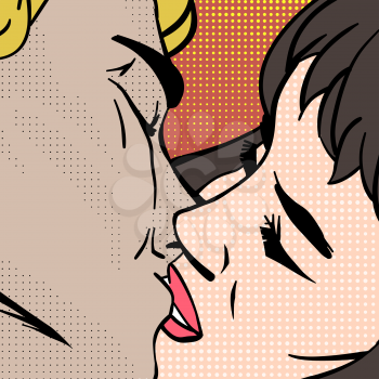 Kissing Couple Illustration. File contains separate solid colors and dot layers