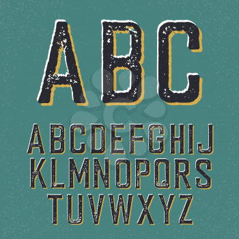 Vintage retro typeface. Stamped alphabet, with shadow
