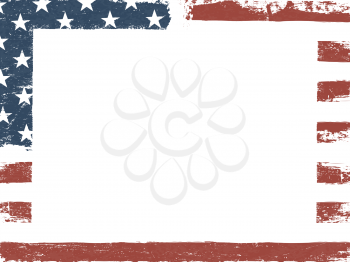 Empty white grunge canvas on american flag background. Patriotic design template. Horizontal composition