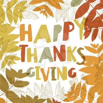 Happy Thanksgiving day design cover. Holiday background template. Vector illustration. Cartoon style.