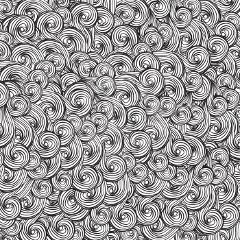Monochrome black and white abstract hand drawn pattern. Wave vector background (not seamless). Chaotic abstract artistic background