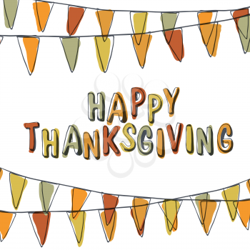 Happy Thanksgiving Postcard. Holiday Pennant Bunting. Hand drawn vector illustration