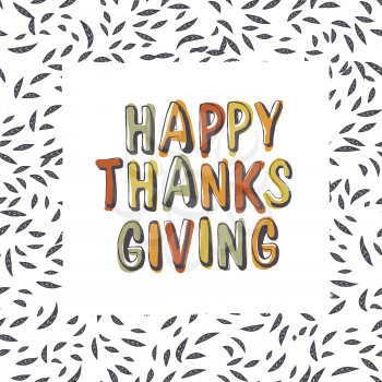 Happy Thanksgiving typography on leaves seamless pattern.Vector illustration