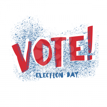 Vote! typography. Election day logo. Isolated on white. Red and Blue colors