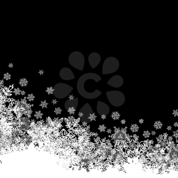 Snowflakes white border silhouette. Bottom line. Isolate on black