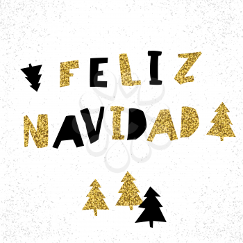 Feliz Navidad. Vector Merry Christmas card template in spanish language.