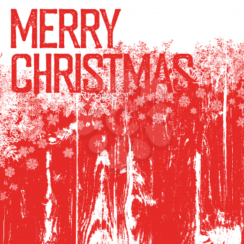 Merry christmas postcard template. Isolated up side (white background). On wooden texture with hand-drawn snowflakes