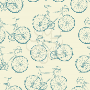 Hand-drawn Bicycles Seamless Pattern. Vintage retro background