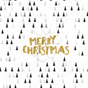 Merry Christmas Card. Geometric pattern and hand drawn lettering.