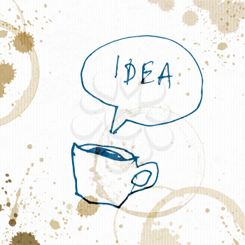 Coffee cup with Idea word. Creative concept. Hand drawn vector illustration