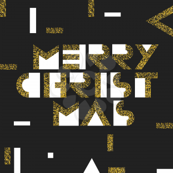 Merry Christmas Postcard Golden. Gold Geometric Typography.  Vector template for holiday designs