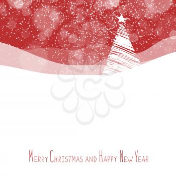 Merry Christmas Red background with Christmas tree, vector illustration. Hand Drawn Vector Illustration