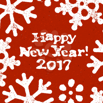 Happy New Year! 2017. Postcard Grunge Design On Red Textured Background