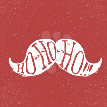 Santa vintage moustache. On textured grunge red background. Ho-ho-ho! text. Vector illustration. Christmas fun concept. Postcard template