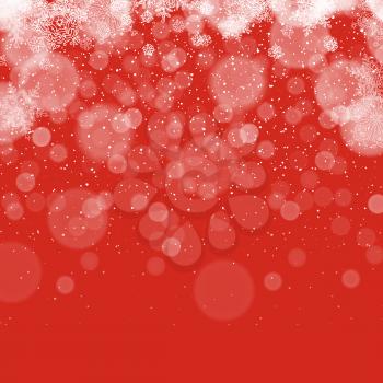 Merry Christmas Abstract Background. Snowflakes pattern. Snowy holiday background. Snow fall. On red.