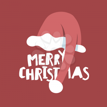 Greeting postcard with Santa`s hat. Merry Christmas card. Vector illustration