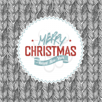 Merry Christmas Label on Knitted Pattern