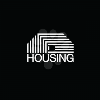 Mono line house logo. Monochromatic vector logotype. On black background