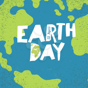 Earth day, 22 April postcard design. Creative design poster for Earth Day holiday. World map background.