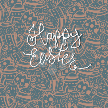 Happy Easter Greeting Card. Easter eggs pattern and Happy Easter greetings with shadow. 