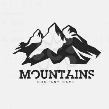 Mountains illustration. Vector abstract logo for adventure theme. Isolated on white background. Mountaineering logotype template.