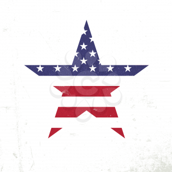 American flag in star shape. Patriotic design template. Grunge textures in layers and can be edited.