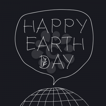 Happy Earth Day greeting lettering in speech balloon. Vector illustration with the words, planet Earth and leaf veins.