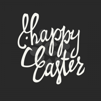 Happy Easter calligraphy with bunny silhouette and texture effect. Holiday greetings logotype. Hand drawn vector lettering. White letters on black background. Bunny ears and Easter greetings illustr