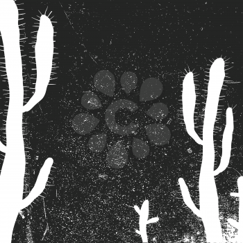 Cactus background. Grunge monochrome background. Black and white