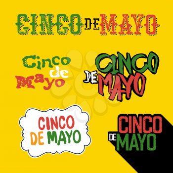 Cinco de Mayo badges. Holiday typography design set. Vector Cinco de Mayo logotypes collection.