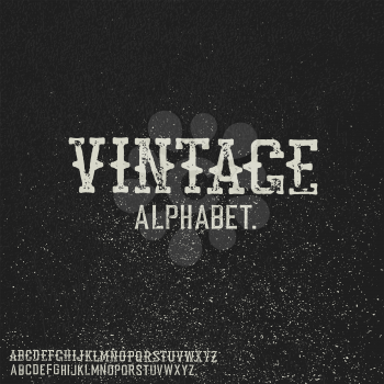 Vintage stamp alphabet. On black grunge background. 