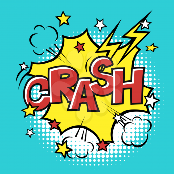 CRASH! phrase in speech bubble. Comic text. Vector bubble icon speech phrase. Comics book balloon. Halftone background.