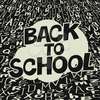 Back to school. Logotype design. Yellow letters with stars on black. Comic alphabet. Isolated on white