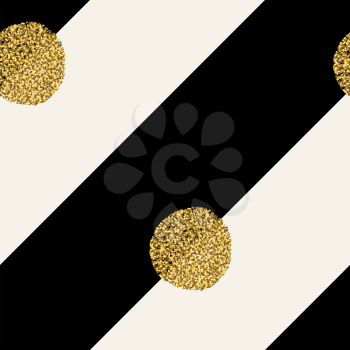 Diagonal black lines on white background. Golden dots seamless design. Seamless vector pattern. 