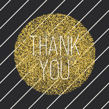 Thank you. Invitation card design template. Diagonal black lines pattern and golden chaotic dots circle shaped. Vector invitation design background. 