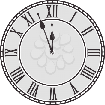Classical clock dial with two arrows in separate layers. Isolated on white, design template element. Monochrome vector illustration.