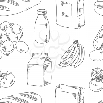 Food seamless pattern. Breakfast theme vector background